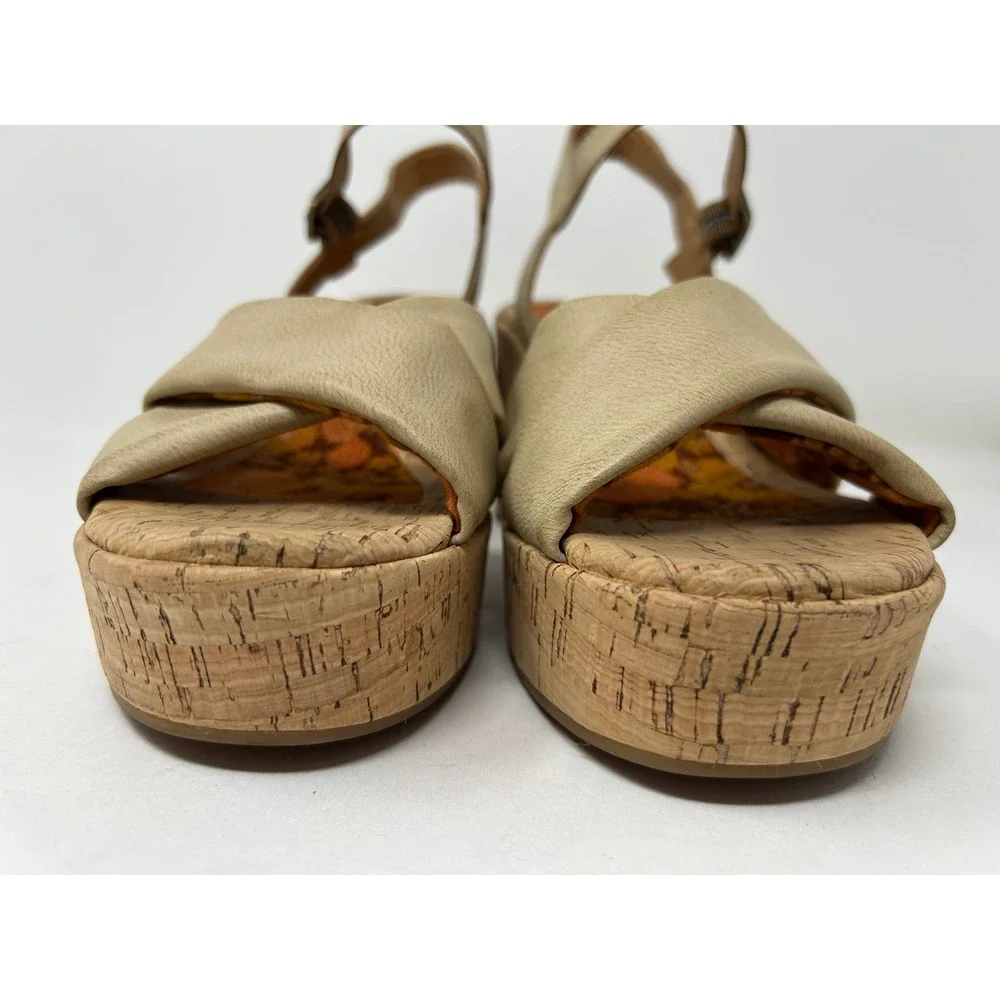 Korks Tan Cork Platform Block Heel Sandals Retro Floral Footbed Womens Size 10M